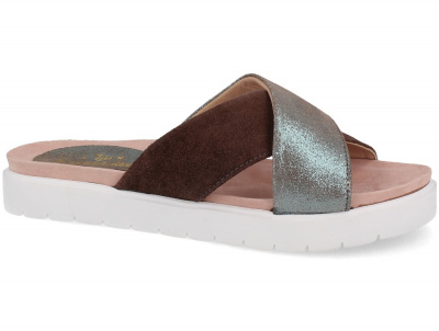 Женские шлепанцы Las Espadrillas La Ferme Shiny Grey 20438-37    (перламутровый/коричневый/серый) оптом